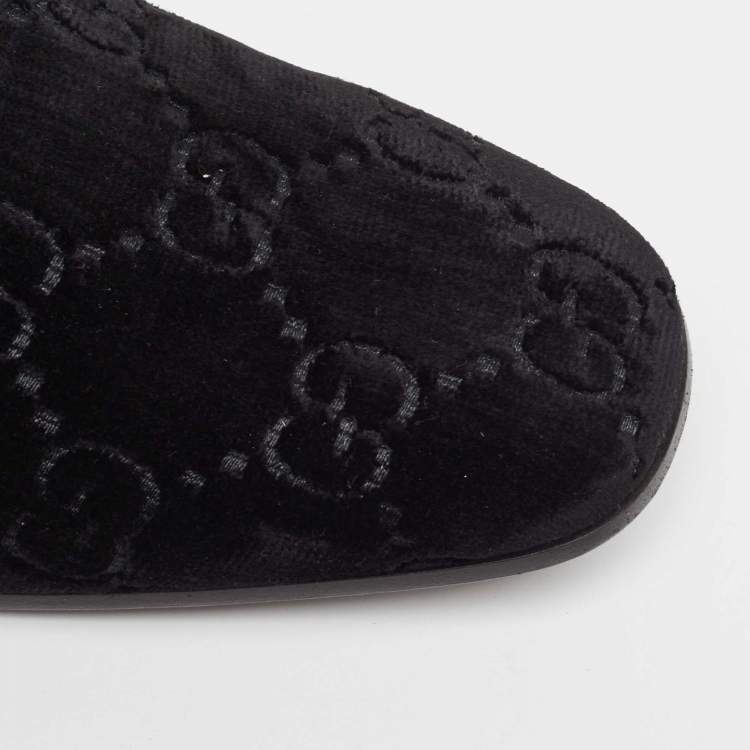 مملوكة مسبقًا Gucci Black Guccissima Velvet And Leather Loafers Size 43
