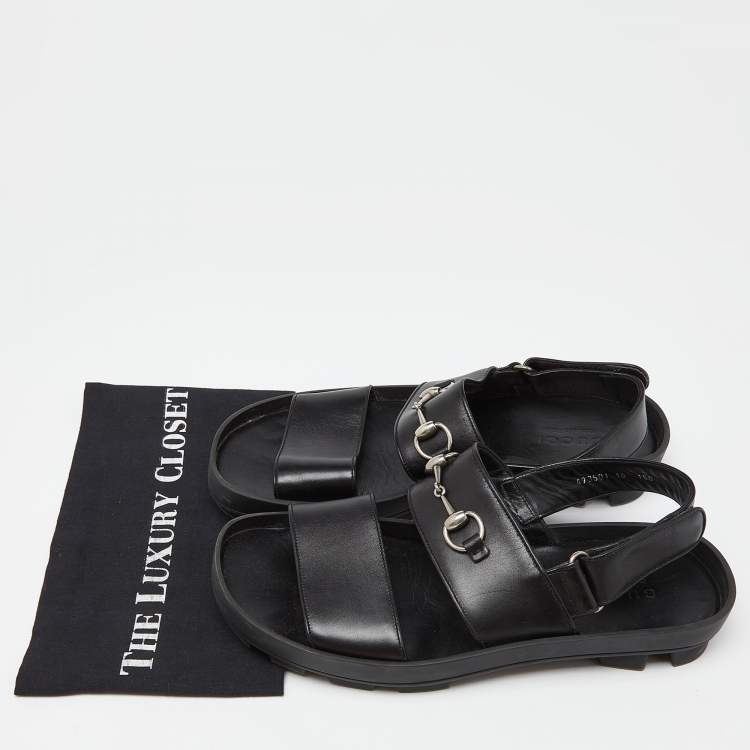 Pre Owned Gucci Black Leather Horsebit Greek Slingback Sandals Size 44
