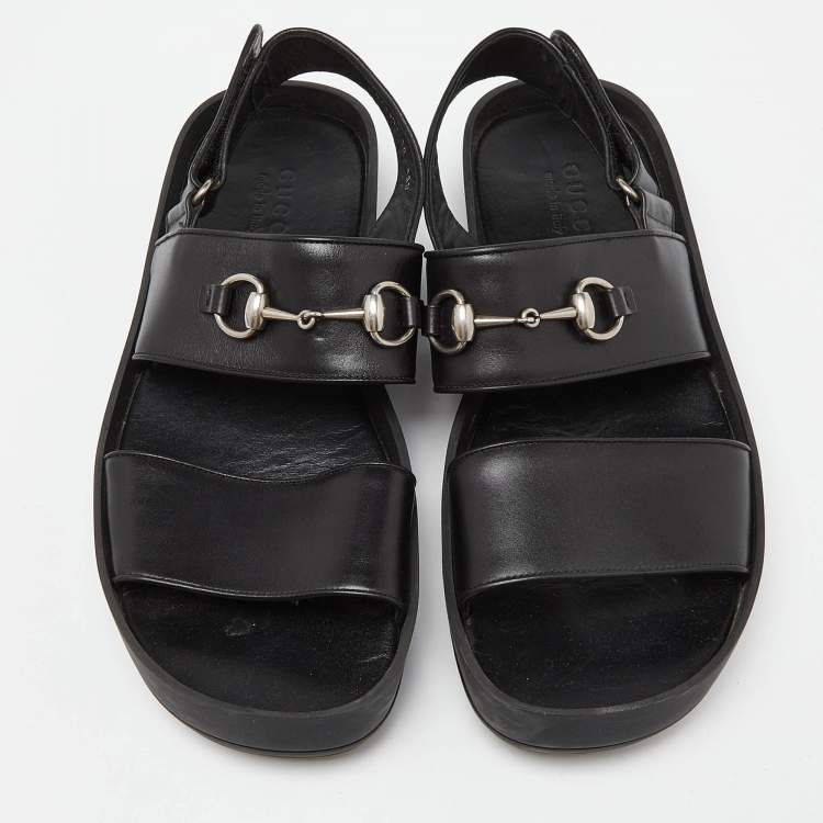 Pre Owned Gucci Black Leather Horsebit Greek Slingback Sandals Size 44