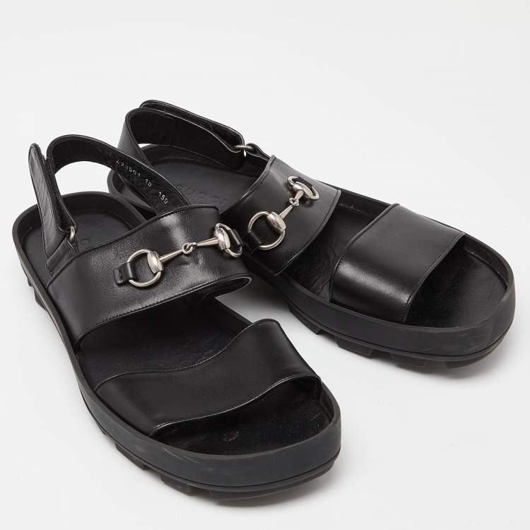 Pre Owned Gucci Black Leather Horsebit Greek Slingback Sandals Size 44
