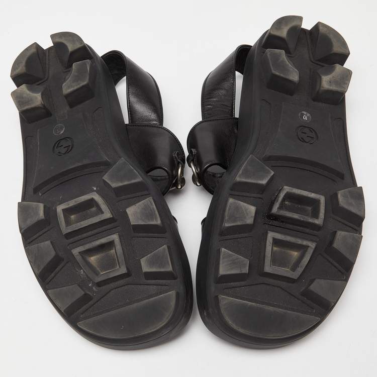 Pre Owned Gucci Black Leather Horsebit Greek Slingback Sandals Size 44