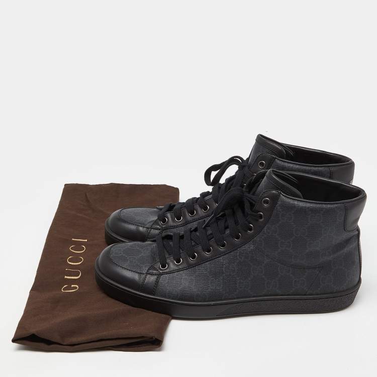 Pre Owned Gucci Black GG Supreme Canvas and Leather Brooklyn High Top Sneakers Size 43.5