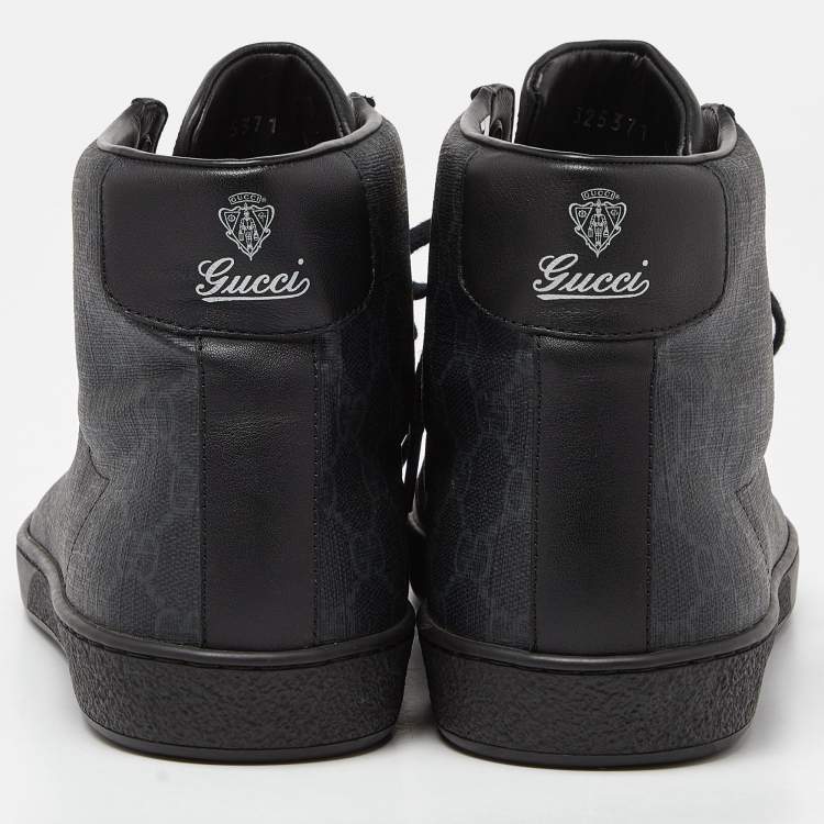 Pre Owned Gucci Black GG Supreme Canvas and Leather Brooklyn High Top Sneakers Size 43.5