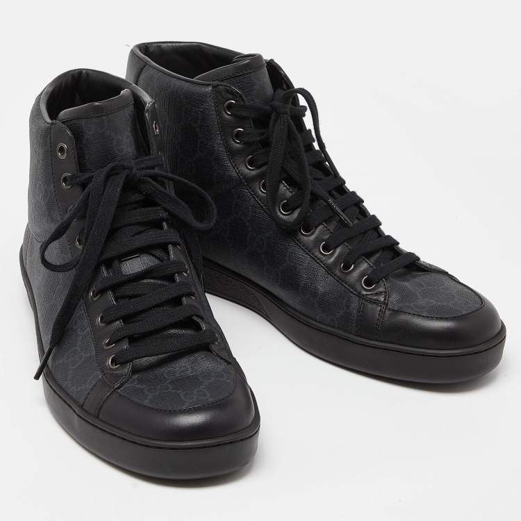 Pre Owned Gucci Black GG Supreme Canvas and Leather Brooklyn High Top Sneakers Size 43.5