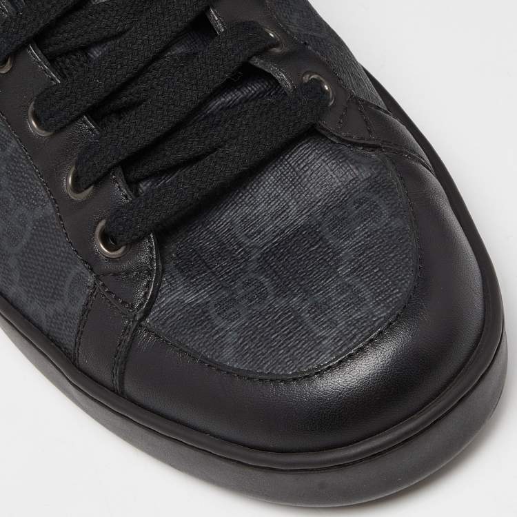 Pre Owned Gucci Black GG Supreme Canvas and Leather Brooklyn High Top Sneakers Size 43.5