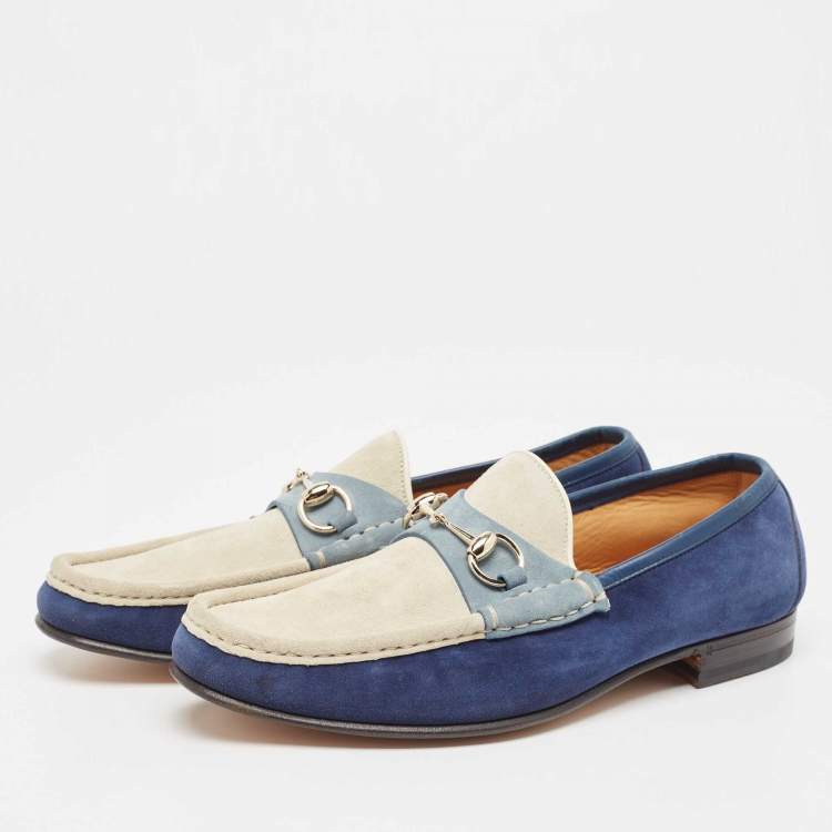 Pre Owned Gucci Tricolor Suede Horsebit Slip On Loafers Size 43