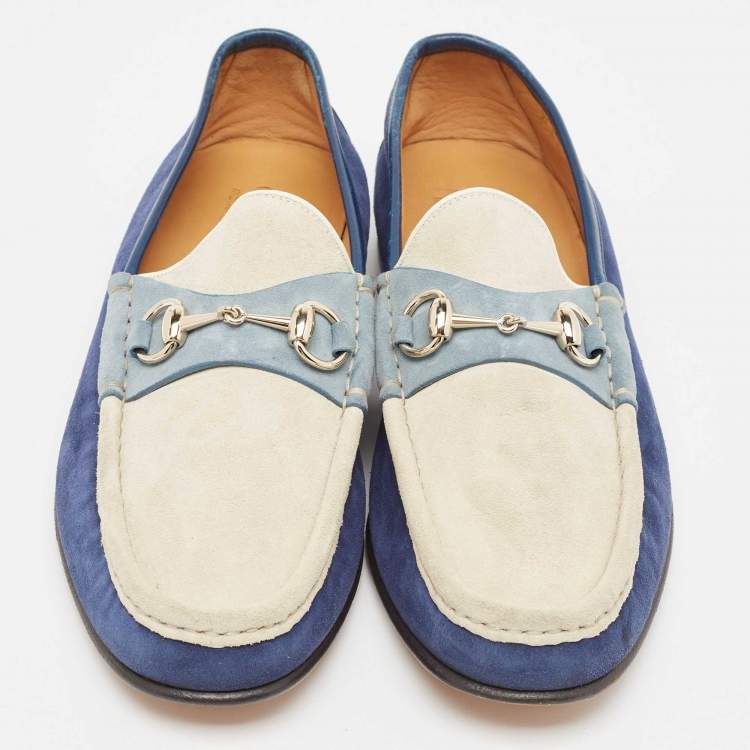 Pre Owned Gucci Tricolor Suede Horsebit Slip On Loafers Size 43