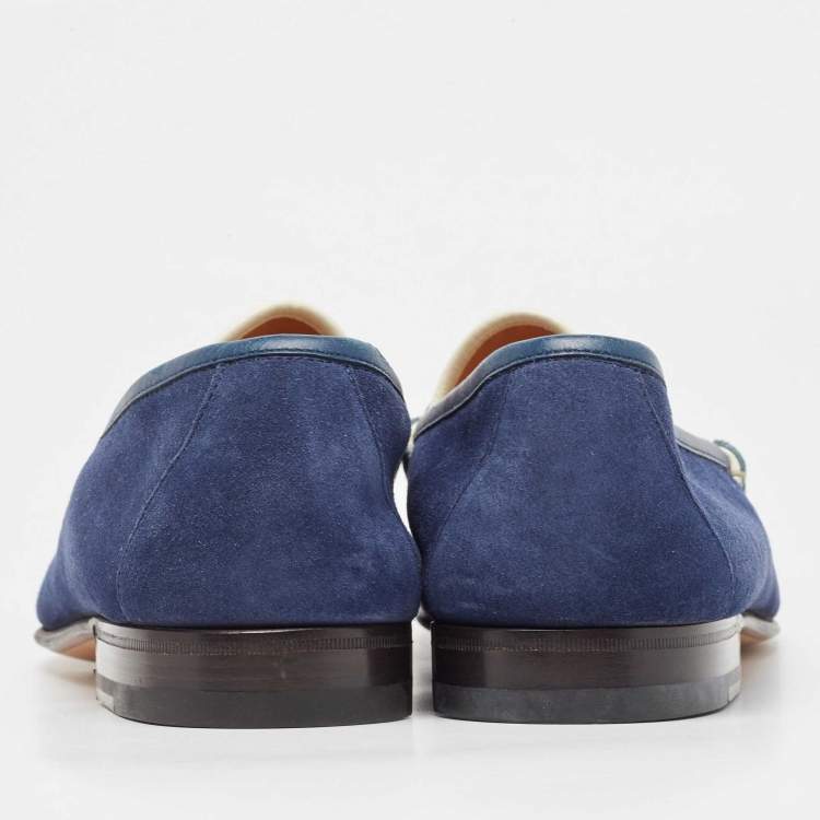 Pre Owned Gucci Tricolor Suede Horsebit Slip On Loafers Size 43