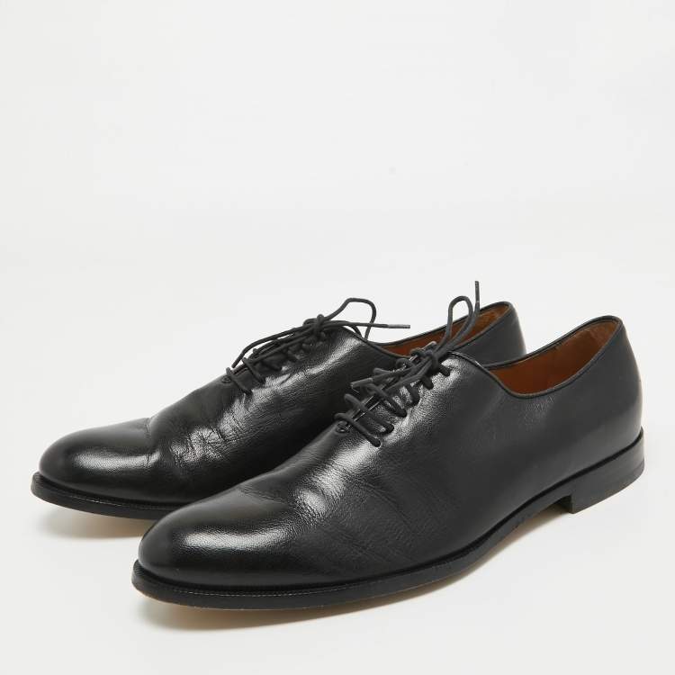 Pre Owned Gucci Black Leather Lace Up Oxfords Size 43