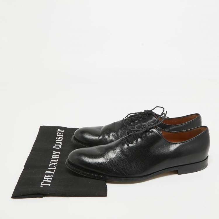Pre Owned Gucci Black Leather Lace Up Oxfords Size 43