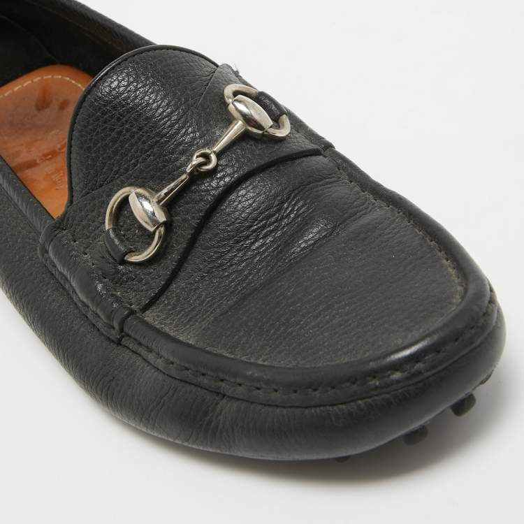 Pre Owned Gucci Black Leather Horsebit Slip On Loafers Size 40.5 