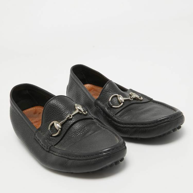Pre Owned Gucci Black Leather Horsebit Slip On Loafers Size 40.5 
