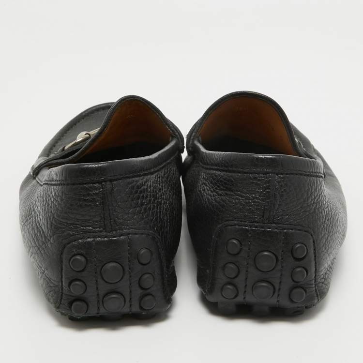 Pre Owned Gucci Black Leather Horsebit Slip On Loafers Size 40.5 
