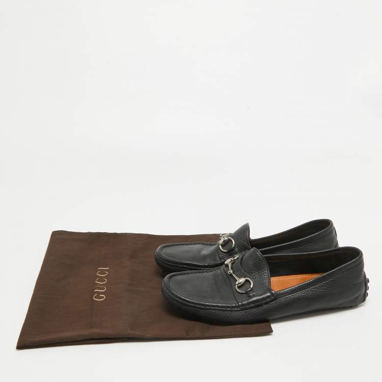 Pre Owned Gucci Black Leather Horsebit Slip On Loafers Size 40.5 