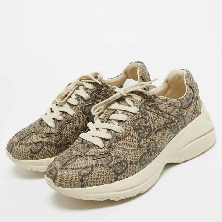 Pre Owned Gucci Brown GG Supreme Canvas Rhyton Sneakers Size 40.5 