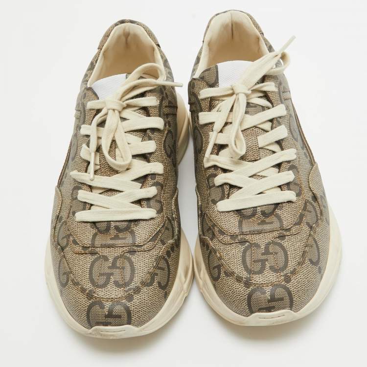 Pre Owned Gucci Brown GG Supreme Canvas Rhyton Sneakers Size 40.5 