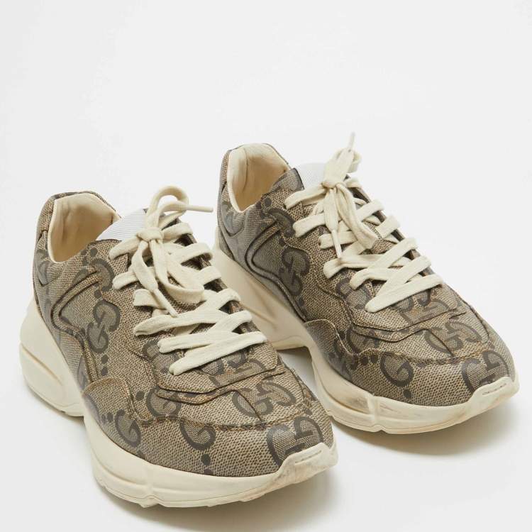 Pre Owned Gucci Brown GG Supreme Canvas Rhyton Sneakers Size 40.5 