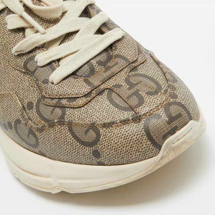 Pre Owned Gucci Brown GG Supreme Canvas Rhyton Sneakers Size 40.5 