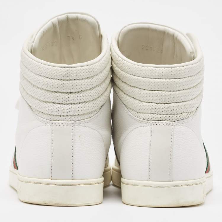 Pre Owned Gucci White Leather Web Detail High Top Sneakers Size 41.5