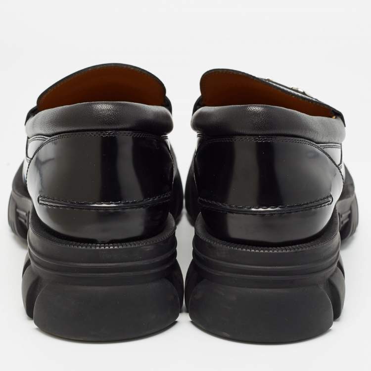 Pre Owned Gucci Black Leather Horsebit Slip On Loafers Size 44.5