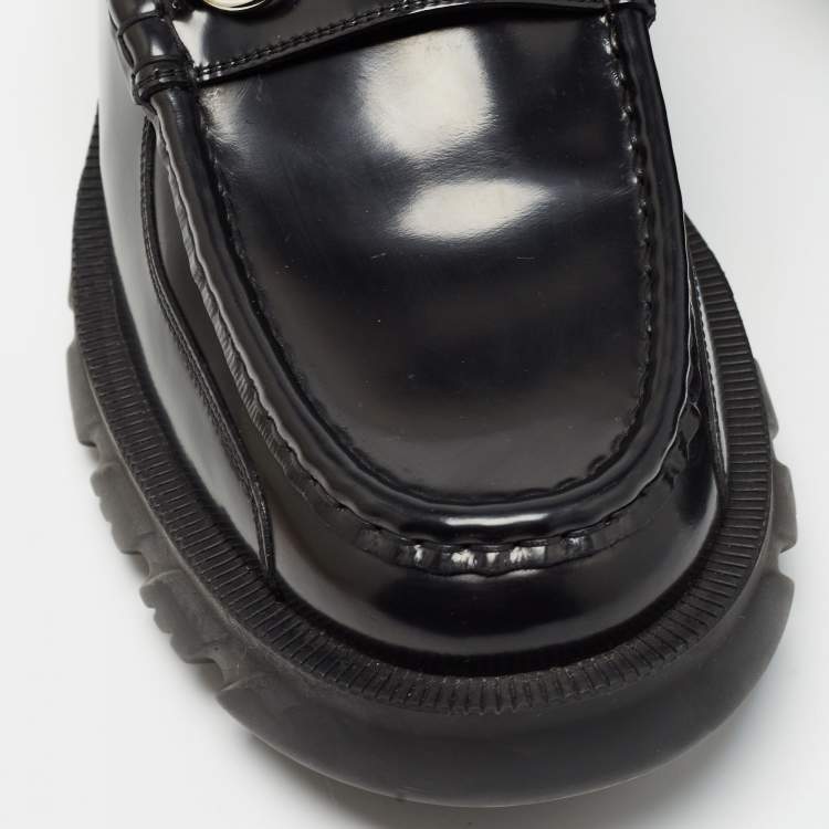 Pre Owned Gucci Black Leather Horsebit Slip On Loafers Size 44.5