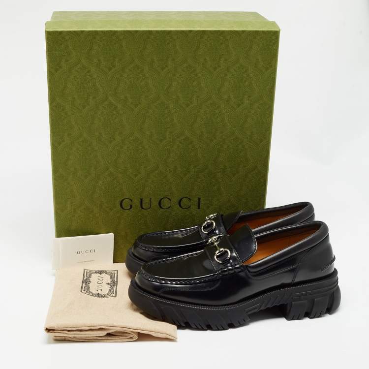 Pre Owned Gucci Black Leather Horsebit Slip On Loafers Size 44.5