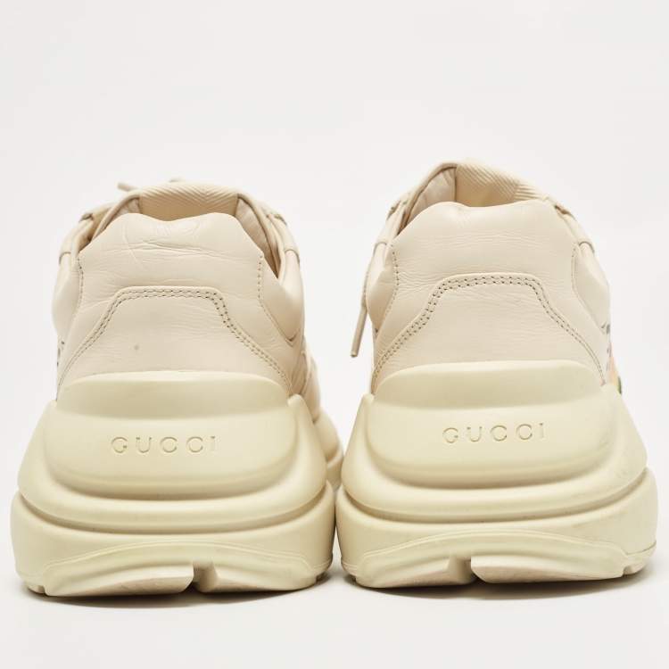 مملوكة مسبقًا Gucci Cream Leather Rhyton Logo Low Top Sneakers Size 40