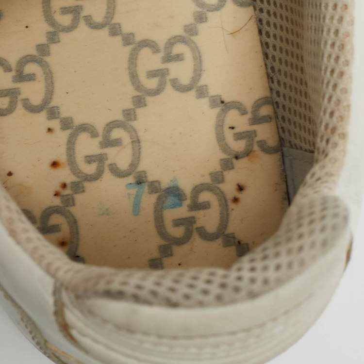 Pre Owned Gucci White  Leather Web Detail Low Top Sneakers Size 41