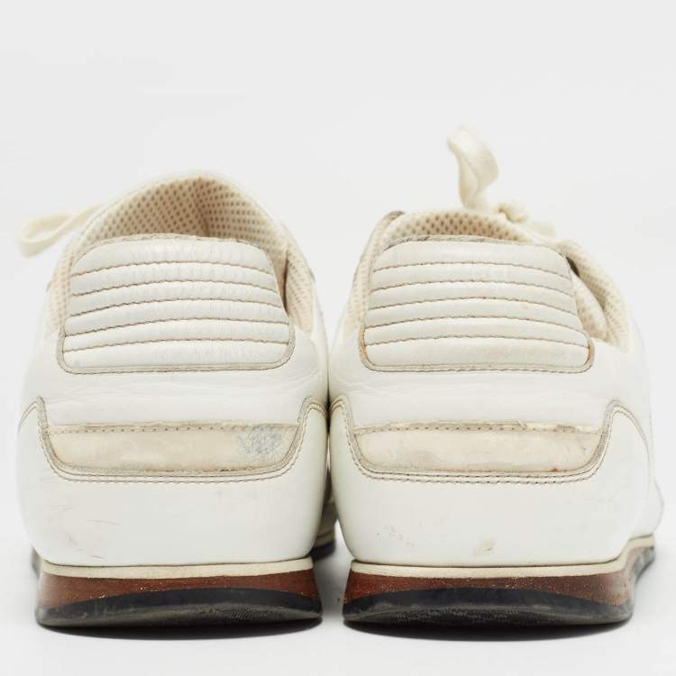 Pre Owned Gucci White  Leather Web Detail Low Top Sneakers Size 41