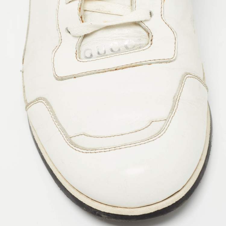 Pre Owned Gucci White  Leather Web Detail Low Top Sneakers Size 41
