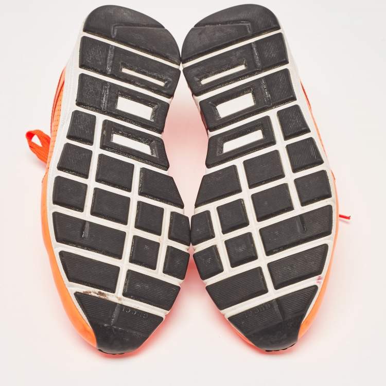 Pre Owned Gucci Neon Orange Perforated Leather Low Top Sneakers Size 40.5