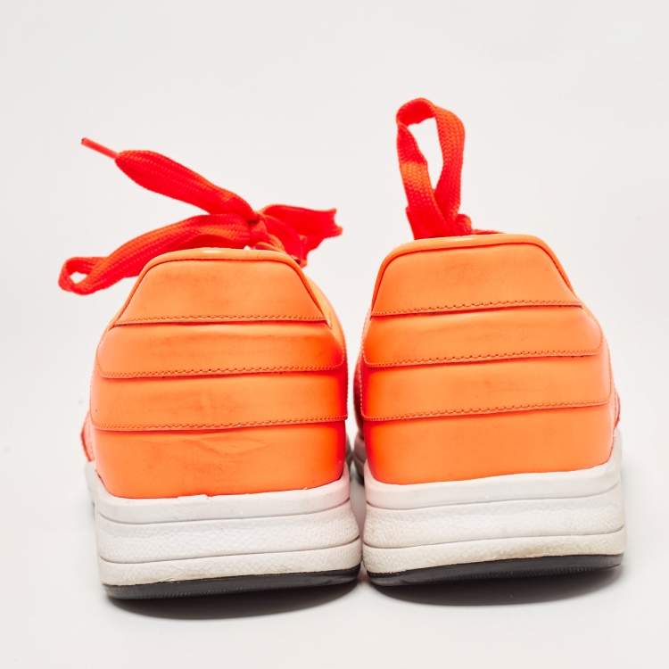 Pre Owned Gucci Neon Orange Perforated Leather Low Top Sneakers Size 40.5