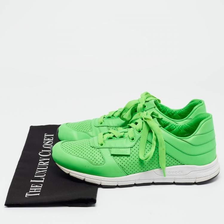 Pre Owned Gucci Neon Green Perforated Leather Low Top Sneakers Size 40.5