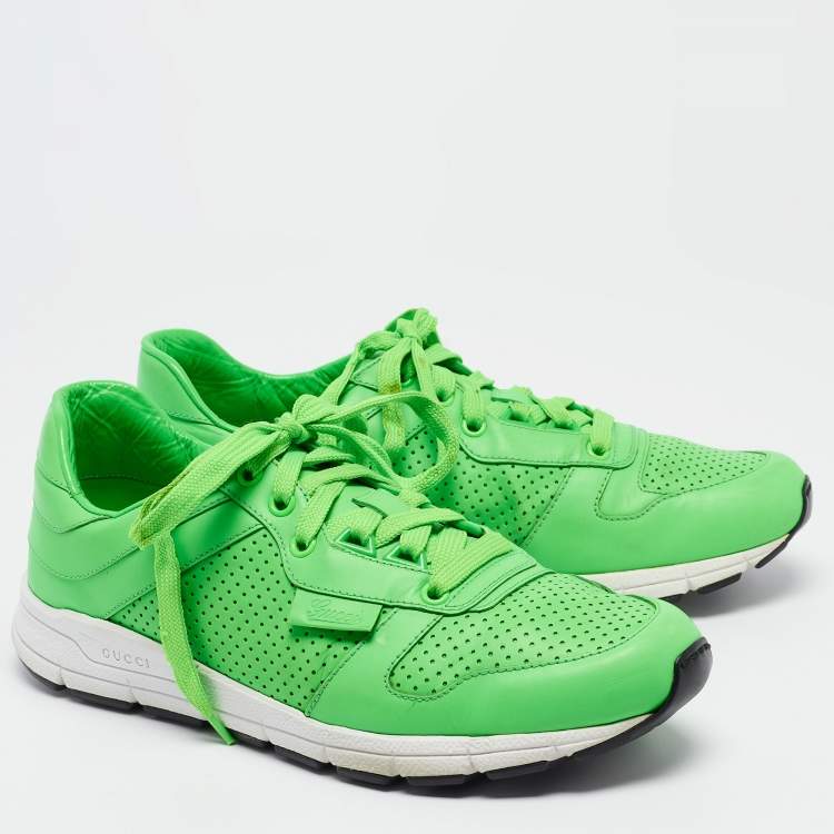 Pre Owned Gucci Neon Green Perforated Leather Low Top Sneakers Size 40.5