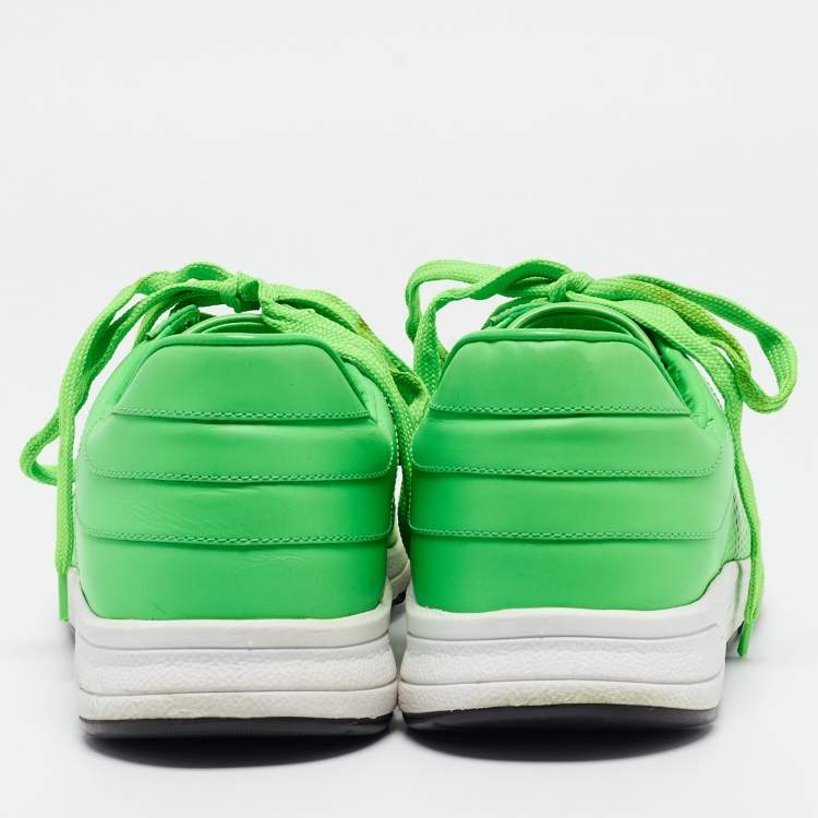 Pre Owned Gucci Neon Green Perforated Leather Low Top Sneakers Size 40.5