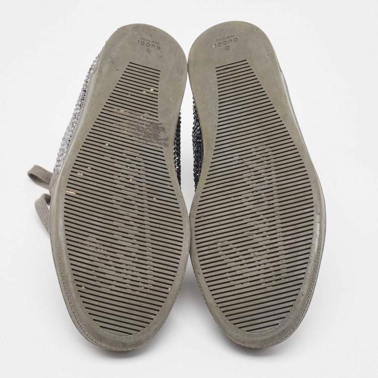 Pre Owned Gucci Grey Satin Crystal Embellished Coda High Top Sneakers Size 42