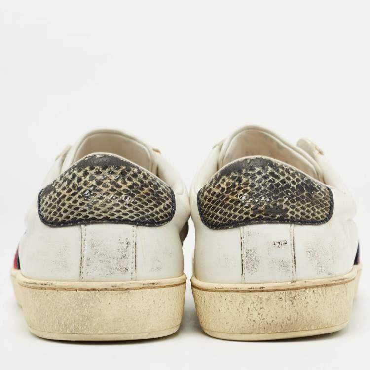 Pre Owned Gucci White Leather Web Ace Slip On Sneakers Size 40.5