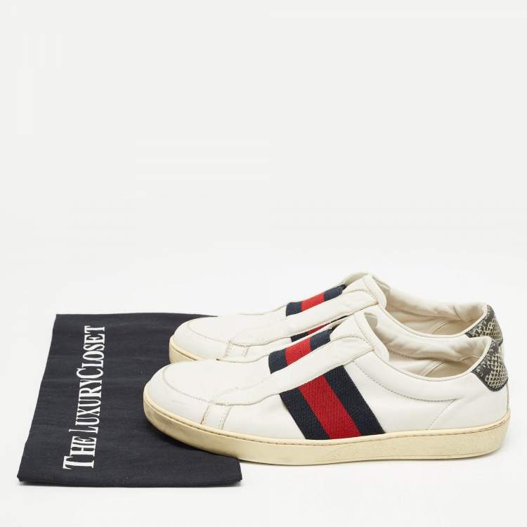 Pre Owned Gucci White Leather Web Ace Slip On Sneakers Size 40.5