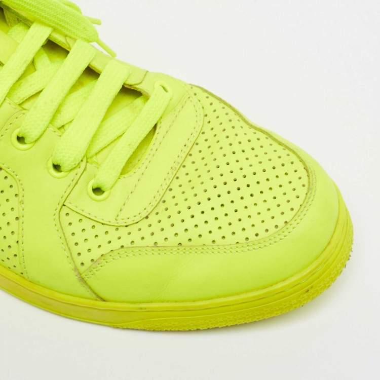 Pre Owned Gucci Neon Green Perforated Leather Lace Up High Top Sneakers Size 43