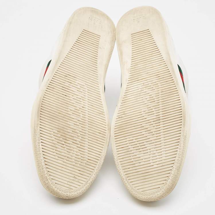 Pre Owned Gucci White Leather Web Detail High Top Sneakers Size 43