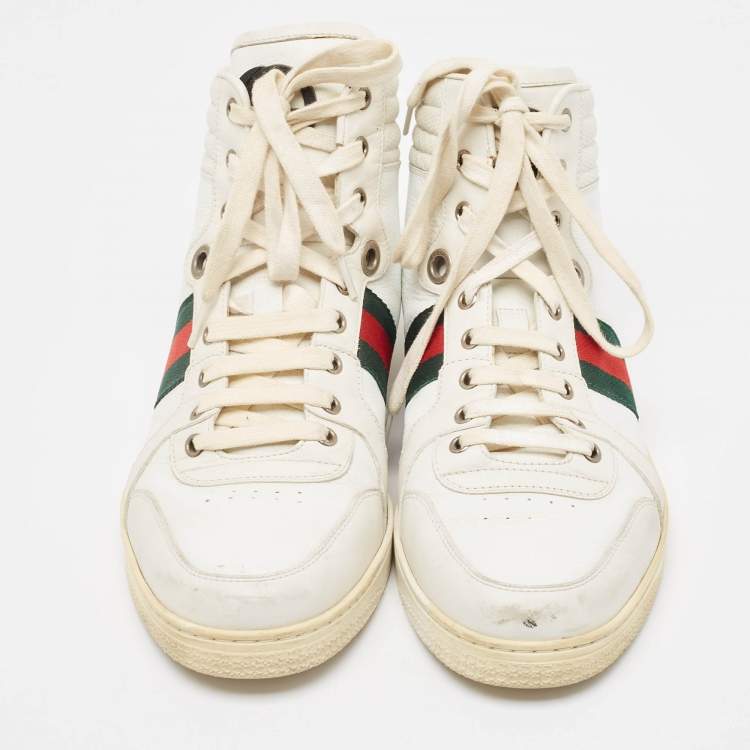 Pre Owned Gucci White Leather Web Detail High Top Sneakers Size 43