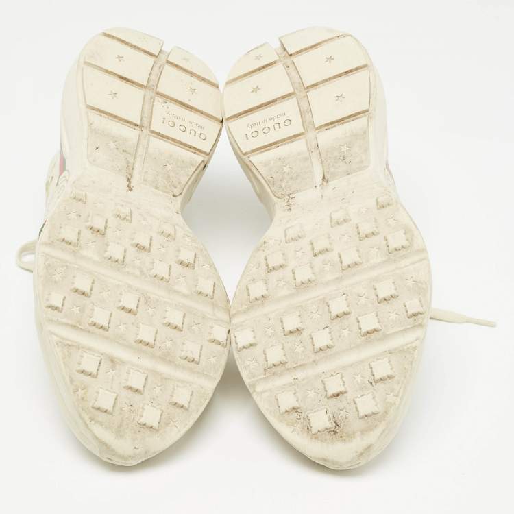 Pre Owned Gucci Cream Leather Rhyton Sneakers Size 42.5