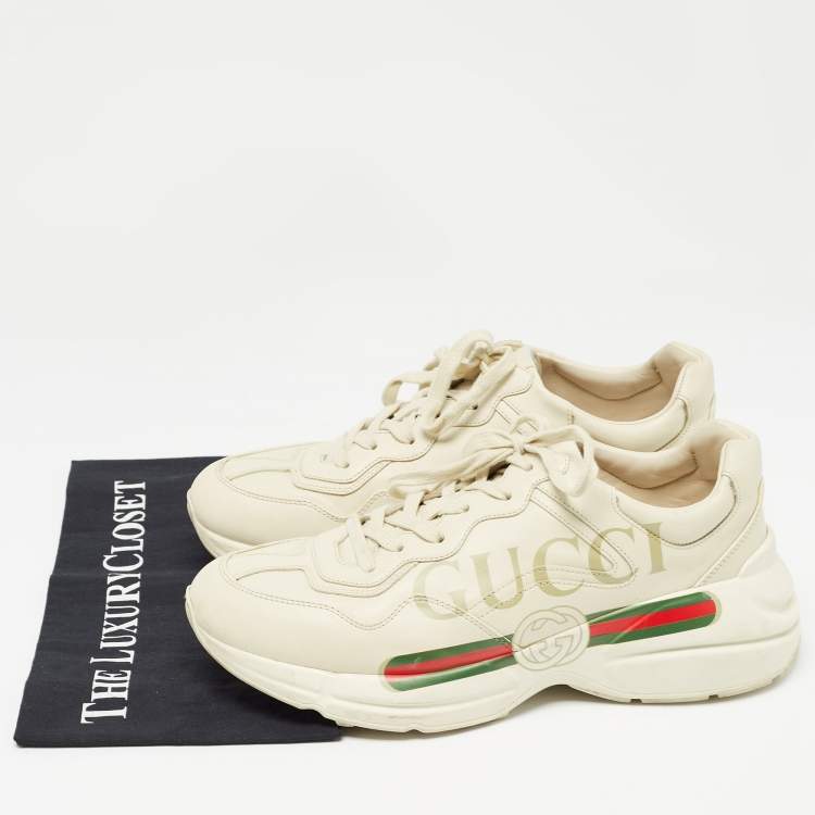 Pre Owned Gucci Cream Leather Rhyton Sneakers Size 42.5