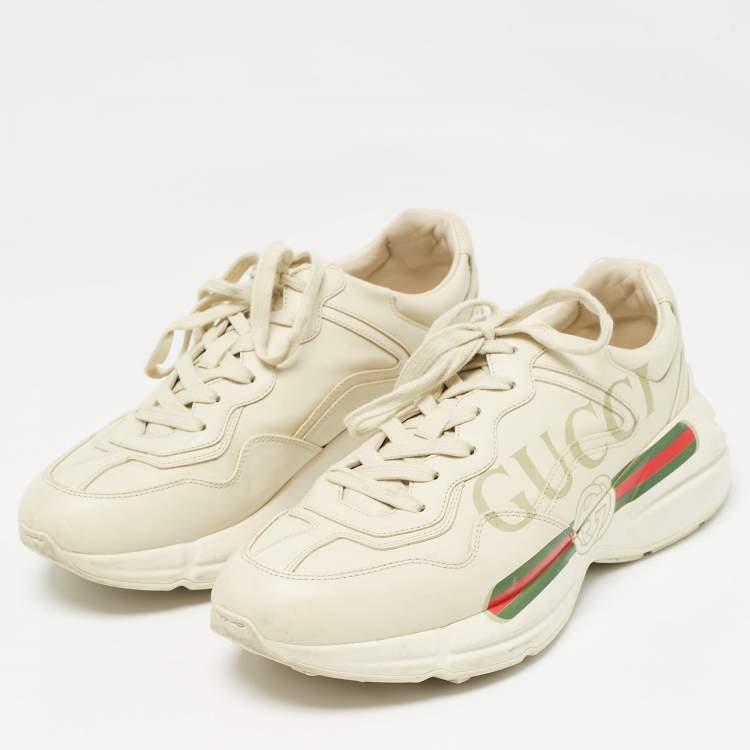Pre Owned Gucci Cream Leather Rhyton Sneakers Size 42.5