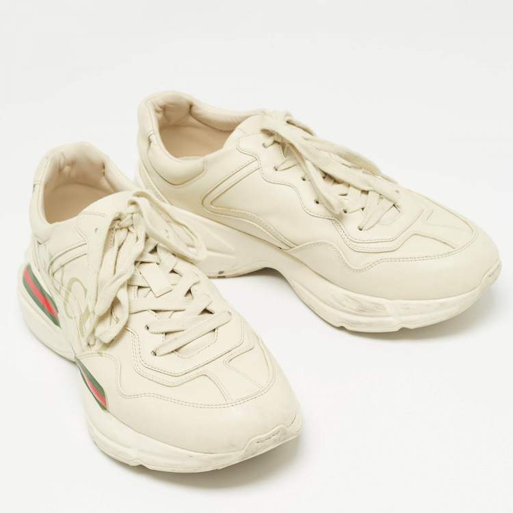 Pre Owned Gucci Cream Leather Rhyton Sneakers Size 42.5