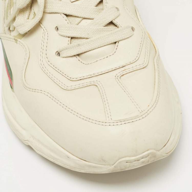 Pre Owned Gucci Cream Leather Rhyton Sneakers Size 42.5