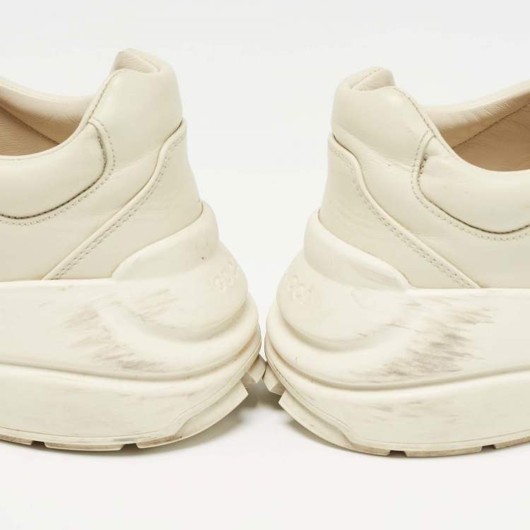 Pre Owned Gucci Cream Leather Rhyton Sneakers Size 42.5