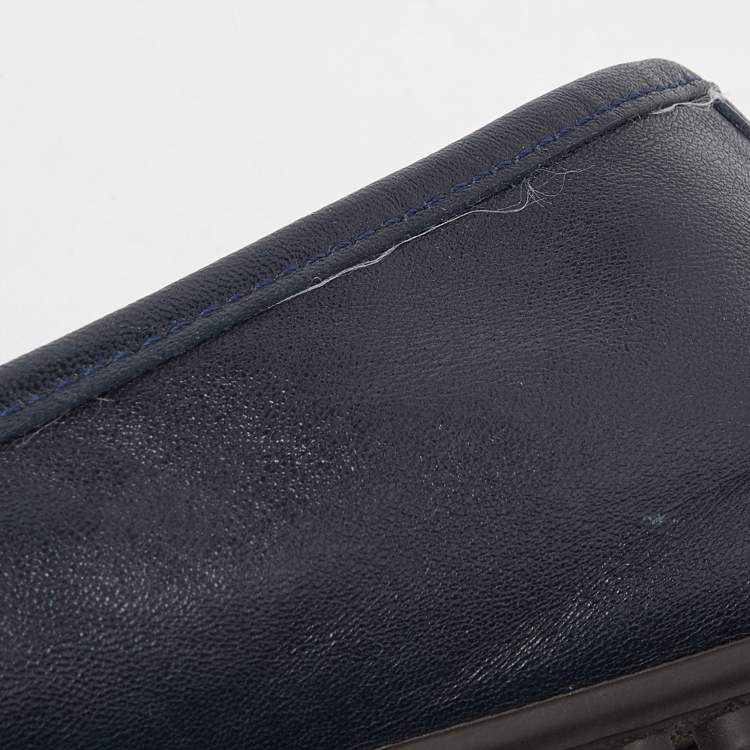 Pre Owned Gucci Blue Leather Web Accent Penny Slip On Loafers Size 41