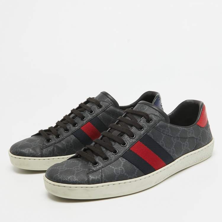 Pre Owned Gucci Two Tone GG Supreme Canvas Ace Sneakers Size 43