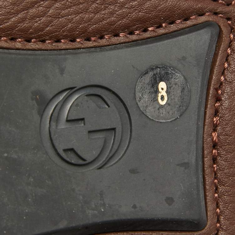 Pre Owned Gucci Brown Leather Horsebit Slip On Loafers Size 42